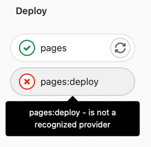 A GitLab Pages pipeline shows success for the pages job but an error for the deploy job.