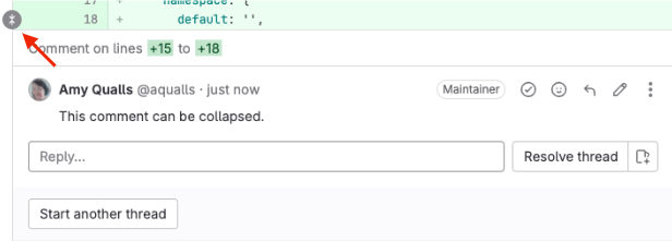 Icon to collapse a comment in a merge request diff.